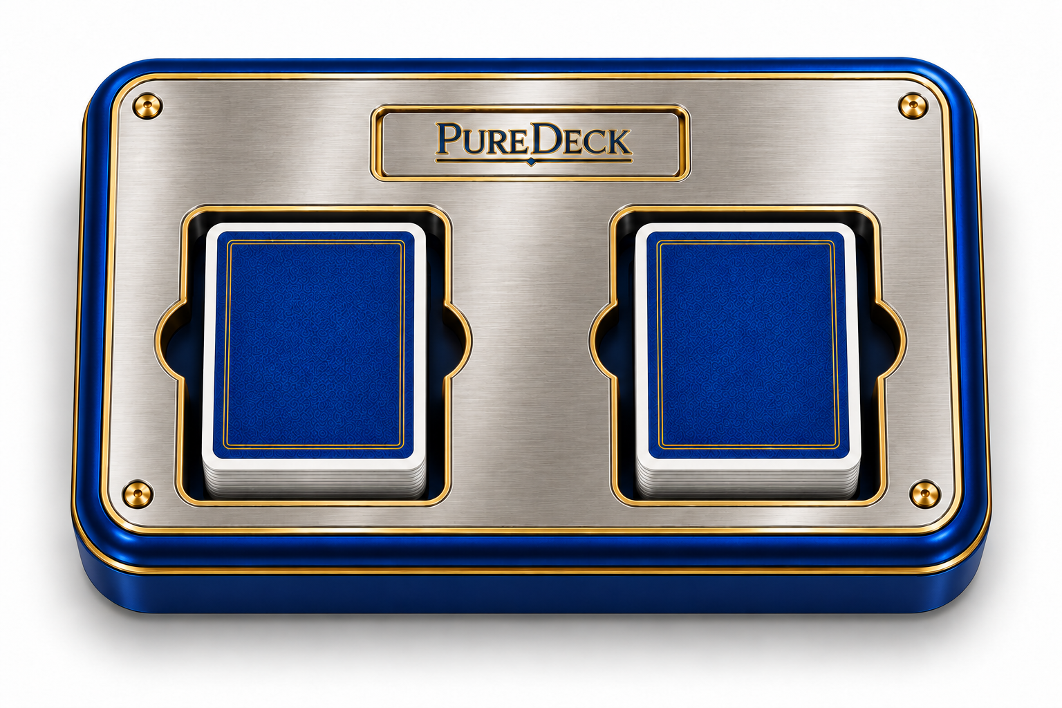 The PureDeck unit holding two packets of cards